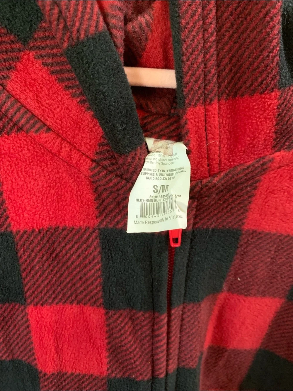 Source Unknown Red and Black Buffalo Plaid Hooded Kids Pajama One-Piece